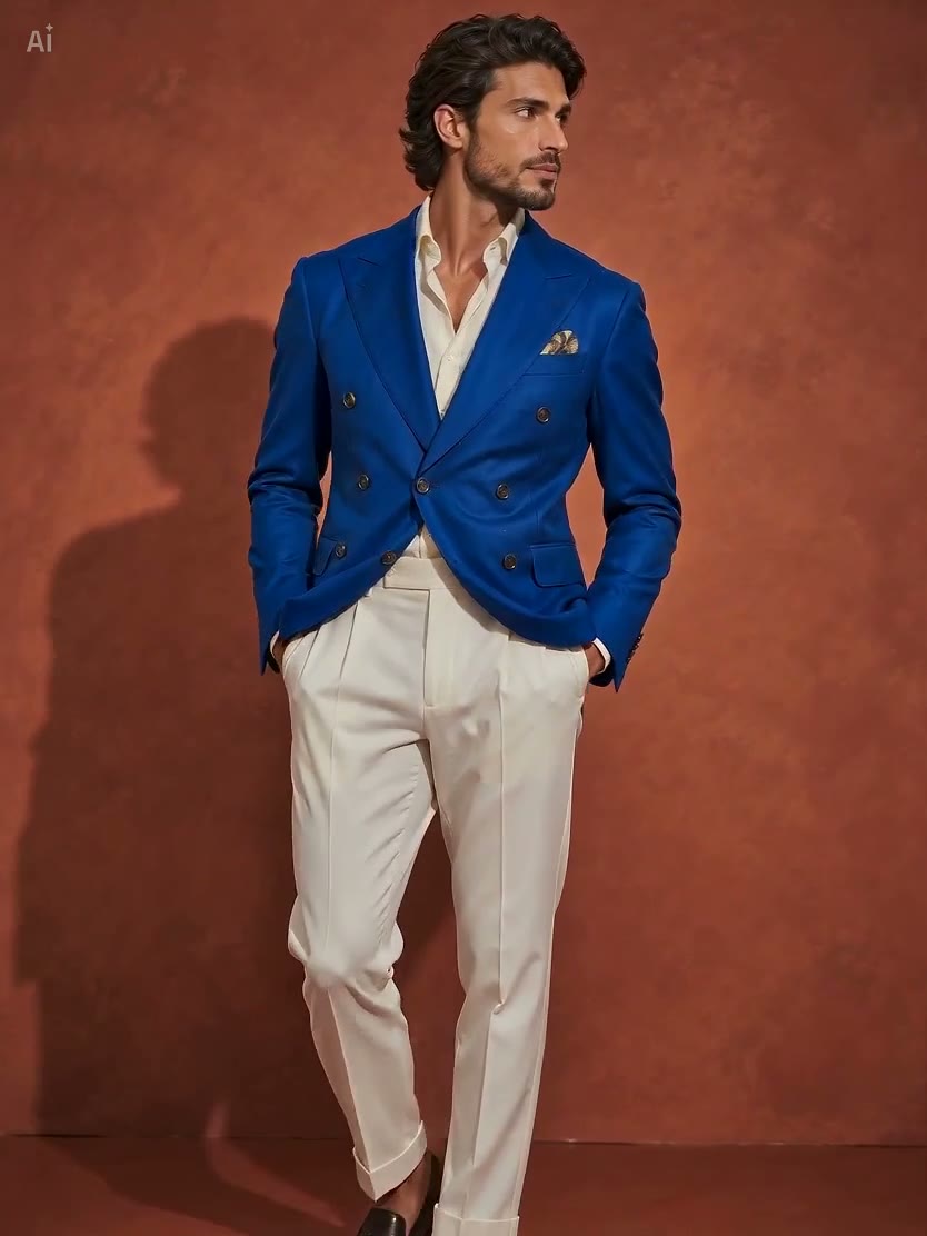 Menswear tailoring in a bright studio