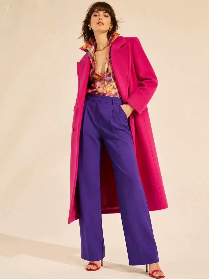 Womenswear look in a bold editorial palette